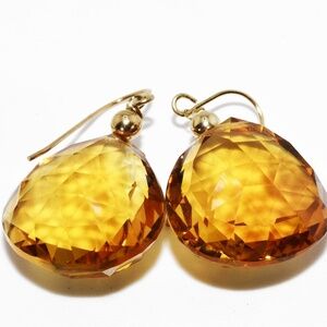 $1,500 14K Gold 28.00CT Natural Orange Citrine Solitaire Dangle Earrings